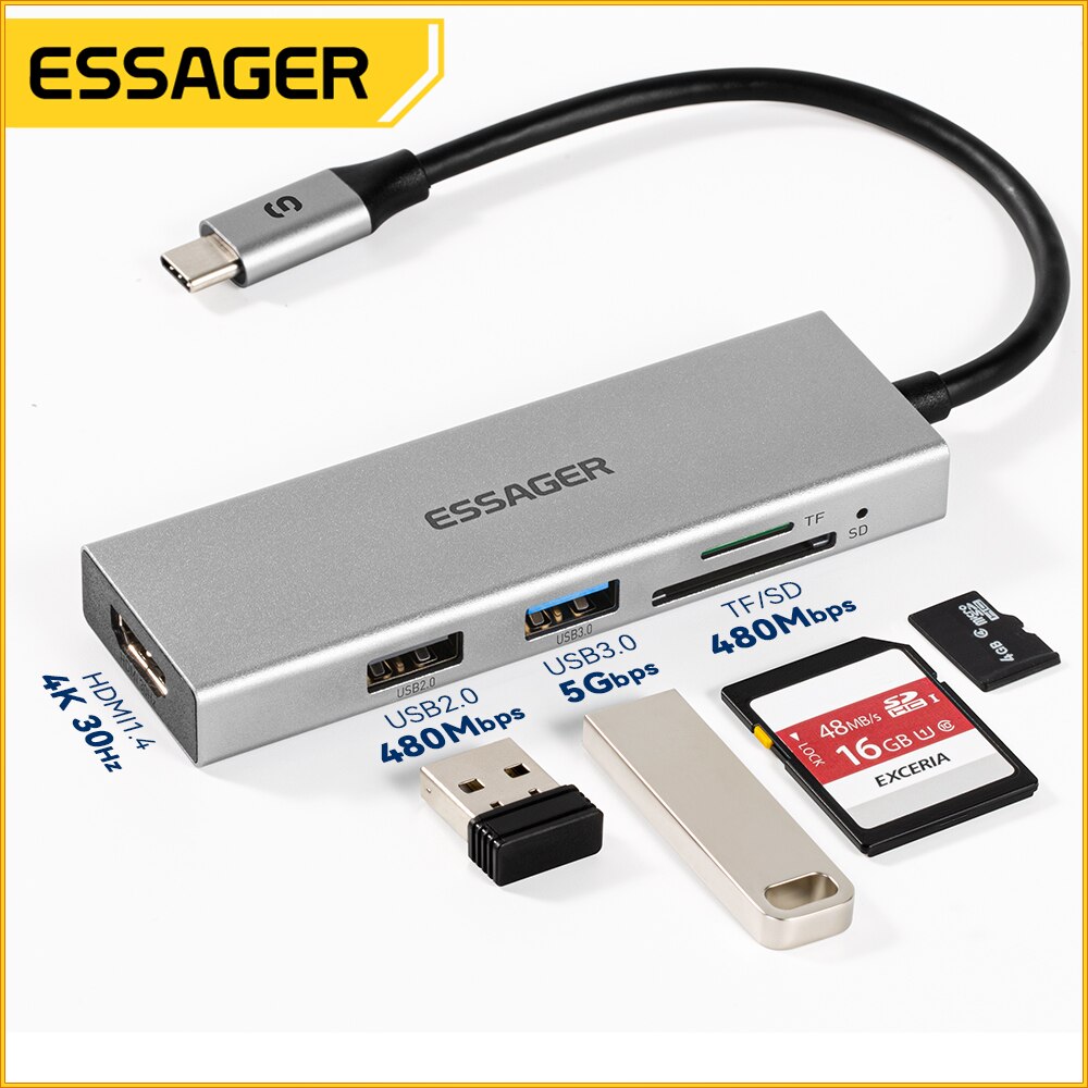 Essager 5 em 1 USB C HUB HDMI- - Home Cinema Usb avaliação e preço