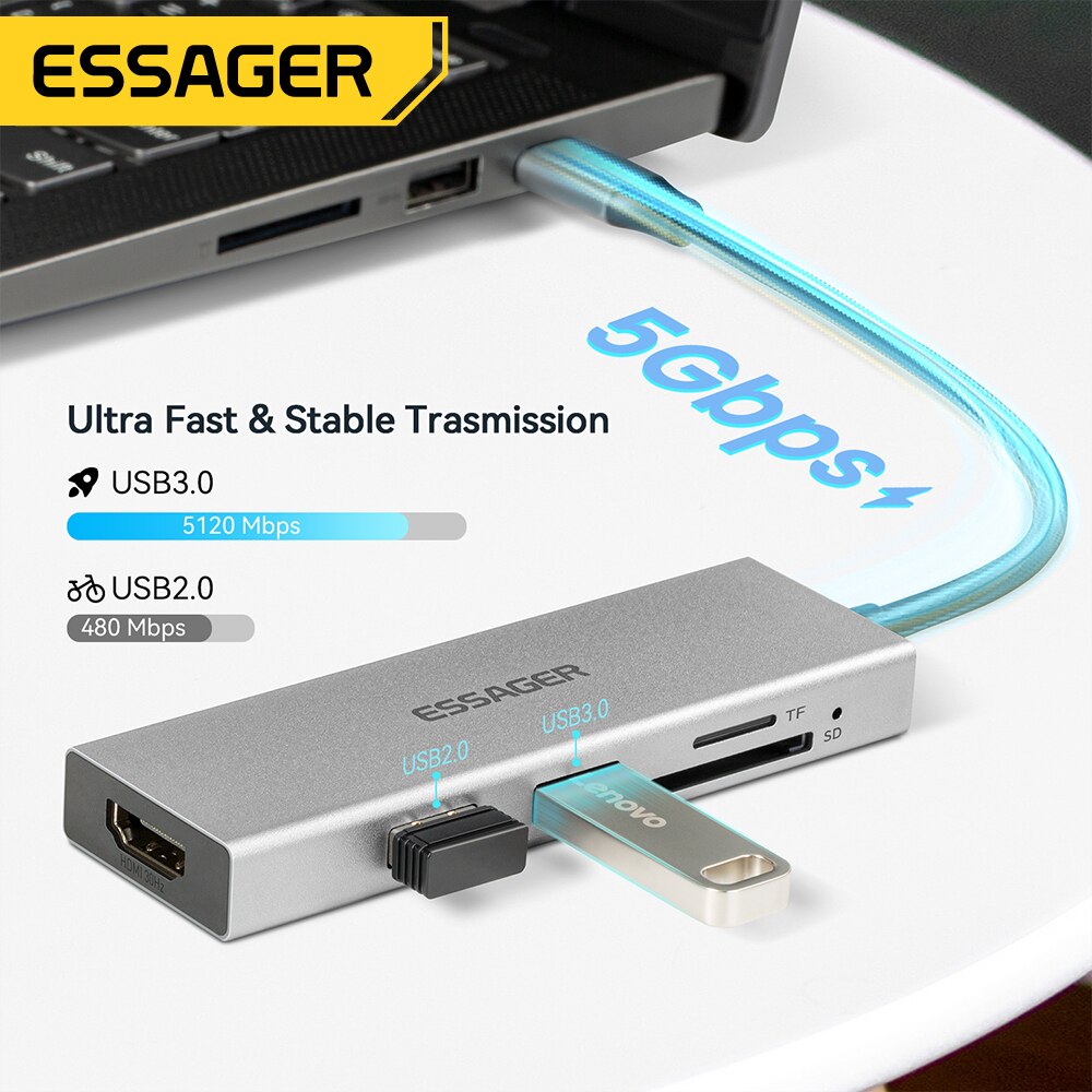 Essager 5 em 1 USB C HUB HDMI- - Home Cinema Usb avaliação e preço