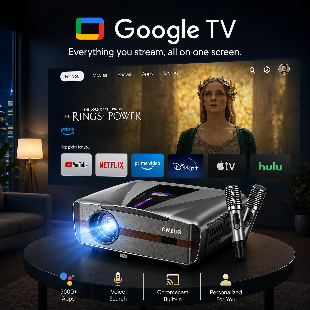 Novo Projetor E9 4KUHD Smart 4 - Home Cinema Karaoke Projector avaliação e preço