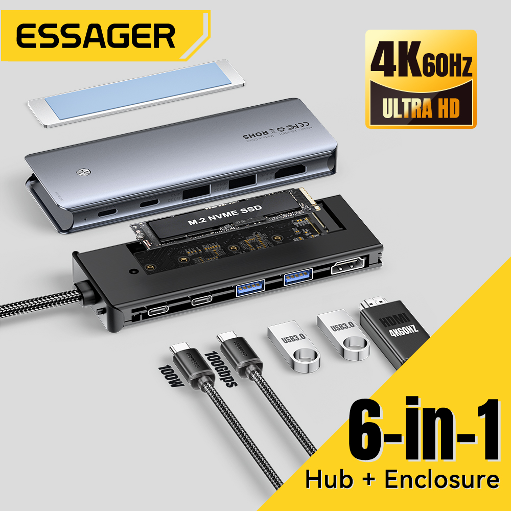 Essager USB C Hub com gabinete - Home Cinema Usb avaliação e preço