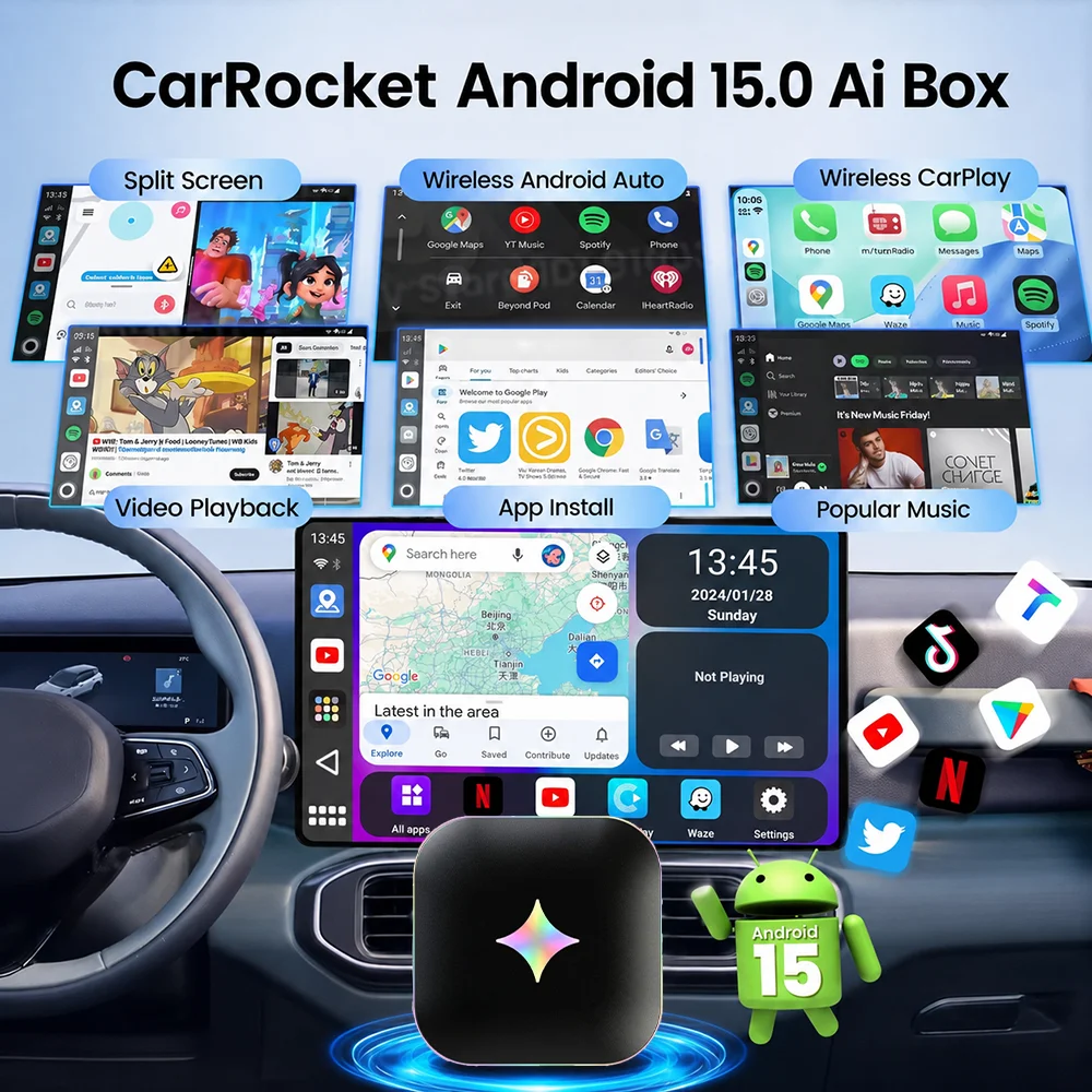 2026 Android 15 CarPlay Ai Box - Home Cinema Youtube avaliação e preço